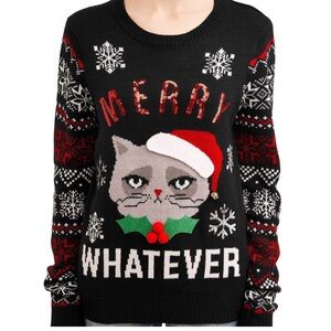 Ugly Christmas Sweater Merry Whatever Cat XL